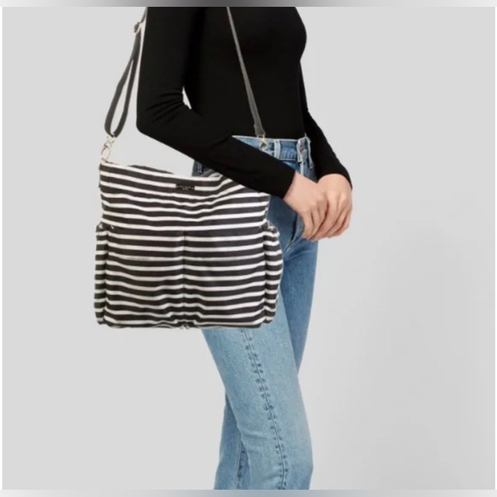Kate Spade New York Black White Stripe Nylon Baby Diaper Tote Bag w/changing pad